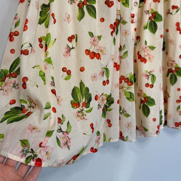 JESSAKAE Orchard Cherry Blossom Cream Short Puff Sleeve Midi Dress Plus XXL - Picture 8 of 16